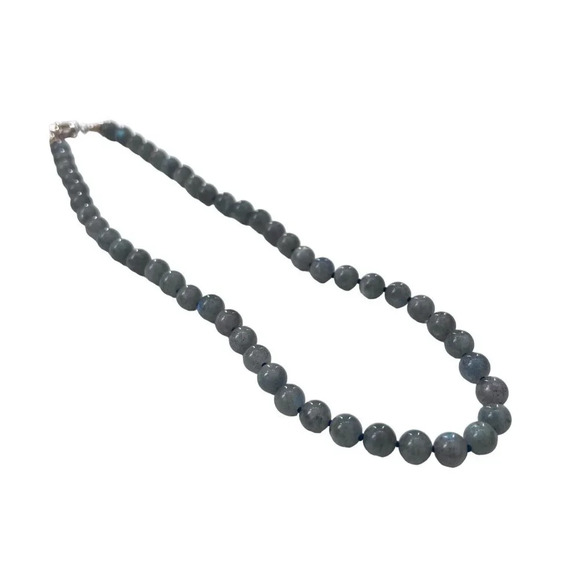 Genuine Labradorite Gemstone Bead Silk Knot Necklace NEW - Picture 2 of 10